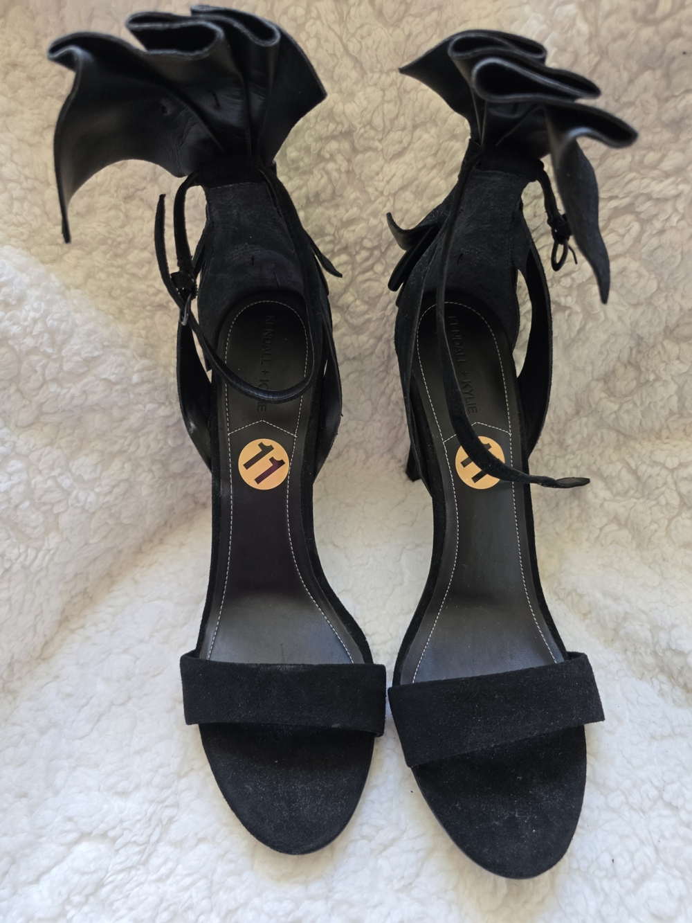 Kendall & Kylie Black Suede Ruffle Ankle-Tie Heels